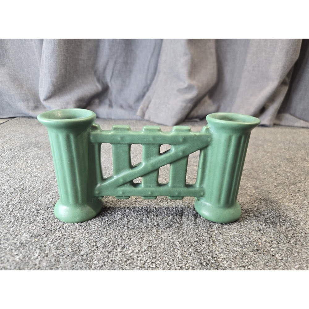 Roseville Pottery Matte Green #7 Double Bud Gate Vase Arts & Crafts Vintage